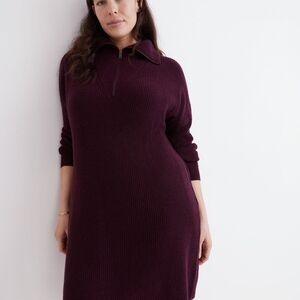 Madewell Wool Blend Ribbed Knit Half Zip Dress - M